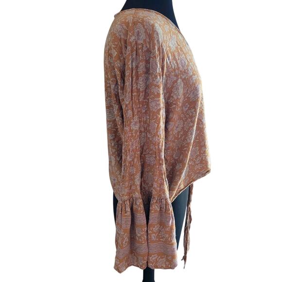 American Eagle Boho Bell Sleeve Floral Tie-Front Blouse XXL – 70s Festival Top - Picture 4 of 10